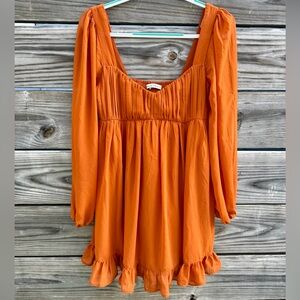Abercrombie Fitch Orange Babydoll Mini Dress Puff Sleeve Small